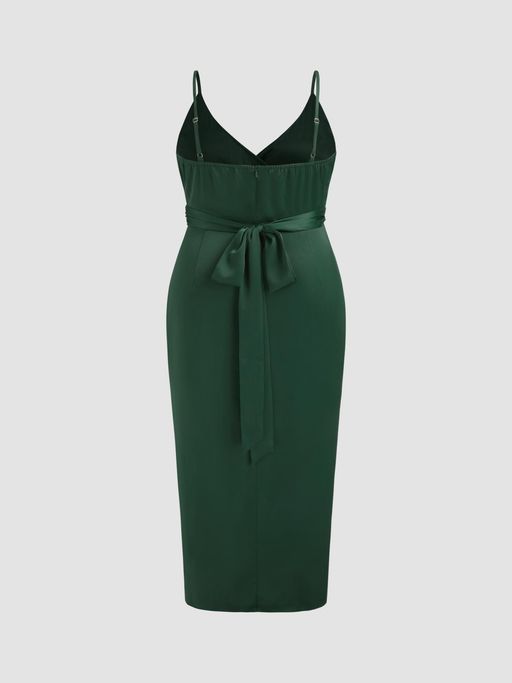 Buy Cider Green Curve & Plus Satin Wrap Knotted Midi Dress (1XL) Online