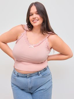 Cider - Curve & Plus Pink Lace Bowknot Ruched Cami Tank Top