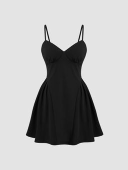 Cider - Black Solid Ruffle Zipper Mini Dress