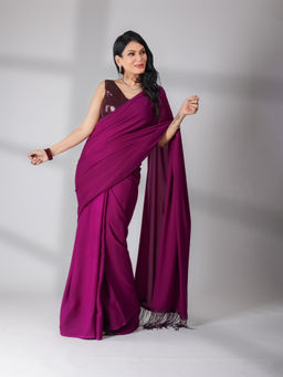 Swtantra - The Cocktail Plum Saree with Unstitched Blouse Fabric