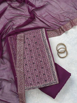 Koskii - Purple Zariwork Georgette Unstitched Top & Bottom with Dupatta