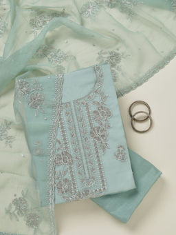 Koskii - Sea Green Tissue Unstitched Top & Bottom with Dupatta