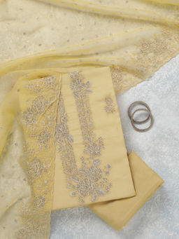Koskii - Yellow Tissue Unstitched Top & Bottom with Dupatta