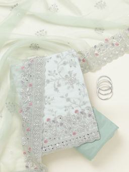 Koskii - Pista Green Tissue Unstitched Top & Bottom with Dupatta