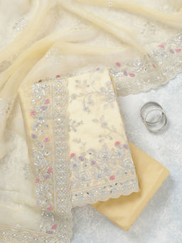 Koskii - Yellow Tissue Unstitched Top & Bottom with Dupatta