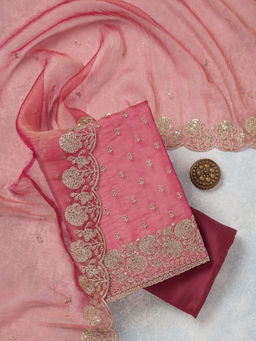 Koskii - Pink Tissue Unstitched Top & Bottom with Dupatta