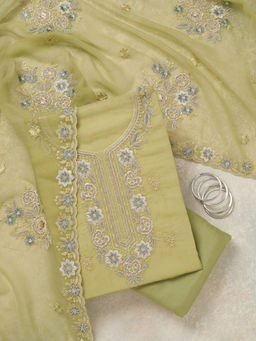 Koskii - Pista Green Organza Unstitched Top & Bottom with Dupatta
