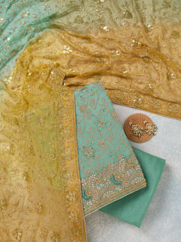 Koskii - Sea Green Georgette Unstitched Top & Bottom with Dupatta
