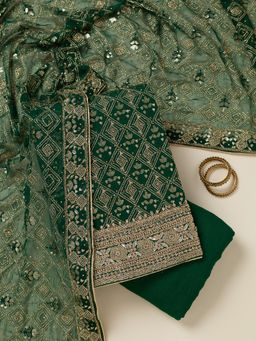 Koskii - Bottle Green Georgette Unstitched Top & Bottom with Dupatta