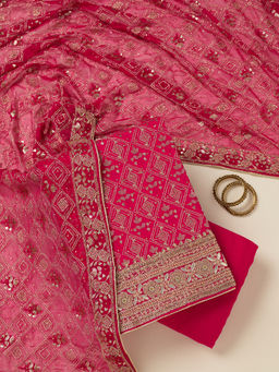Koskii - Rani Pink Georgette Unstitched Top & Bottom with Dupatta