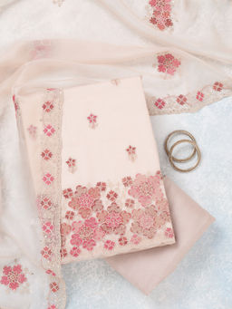 Koskii - Off White Organza Unstitched Top & Bottom with Dupatta