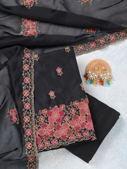 Koskii - Black Organza Unstitched Top & Bottom with Dupatta