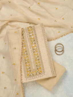Koskii - Beige Tissue Unstitched Top & Bottom with Dupatta