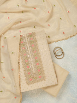 Koskii - Beige Tissue Unstitched Top & Bottom with Dupatta