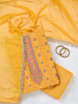 Koskii - Mustard Dola Silk Unstitched Top & Bottom with Dupatta