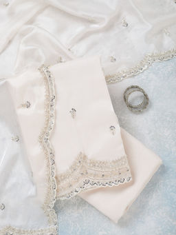 Koskii - Off White Cutdana Tissue Unstitched Top & Bottom with Dupatta