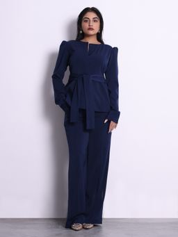 Jaey - Women Navy Blue Elevated Edge Top and Trouser (Set of 2)