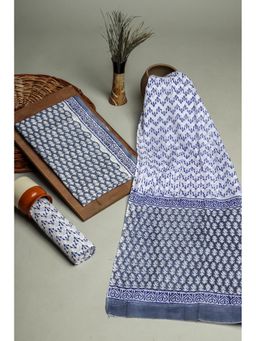 KISHORI - Hand Block Print Cotton Unstitched Salwar Suit Dress Material 3 Piece Set - Blue