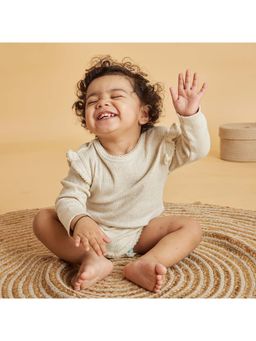 Softsens Baby - Cotton Full Frill Sleeves Ecru Bodysuit - Off-White