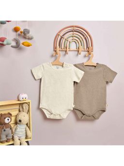 Softsens Baby - Cotton Bodysuits - Off-White & Brown (Pack of 2)