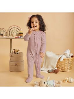 Softsens Baby - Cotton Full Frill Sleeves Rose Zipper Romper - Pink