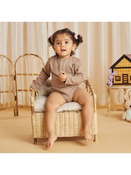 Softsens Baby - Cotton Full Sleeves Taupe Ribbed Bodysuit - Brown