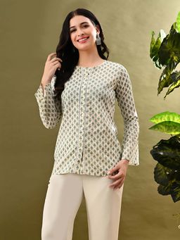 MYSHKA - Off White Printed Tunic with Lace