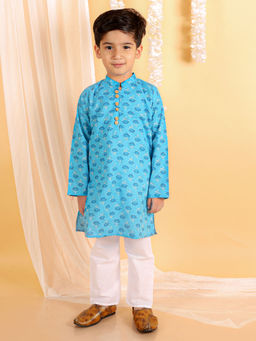 The Mom Store - Ocean Blue Boys Kurta Pyjama (Set of 2)