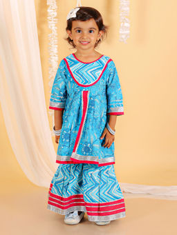 The Mom Store - Ocean Blue Girls Anarkali Kurta Sharara (Set of 2)