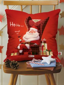 Indigifts - Christmas Everyday Gift Home Decor Ho Ho Ho Santa Claus Red Printed Polyester Cushion