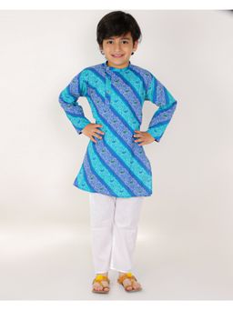 The Mom Store - Classic Blue Lehariya Boys Pyjama Kurta (Set of 2)