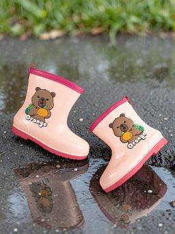 Truffle Collection - Unisex Pink Rubber Bear Applique Detailed Slip-On Rain Boots
