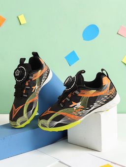 Truffle Collection - Unisex Black Orange Synthetic Leather Rotating Football Shoes