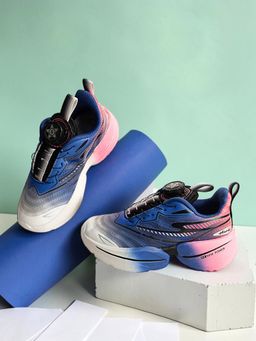 Truffle Collection - Unisex Blue Mesh Rotating Button Closure Sneakers
