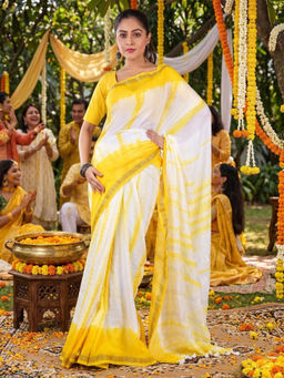 AAKAR - Haldi Utsav Sunshine Yellow Mul Cotton Saree with Unstitched Blouse