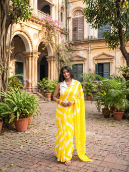 AAKAR - Haldi Suryaanshi Yellow Cotton Saree with Unstitched Blouse