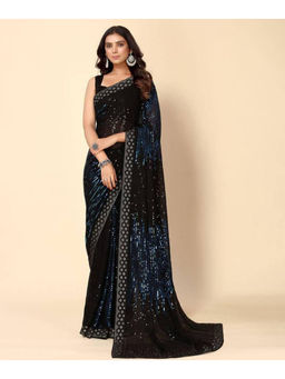 Mirraw - Royal Blue Georgette Sequin Embroidery Saree with Unstitched Blouse