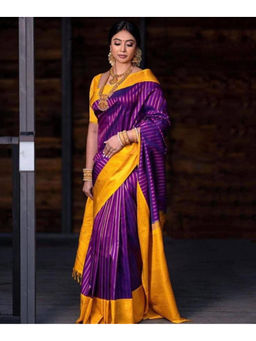 Mirraw - Royal Purple Woven Silk Blend Saree with Unstitched Blouse