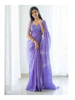 Mirraw - Lavender Silk Blend Silver Motif Woven Saree with Unstitched Blouse