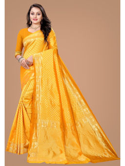 Mirraw - Mustard Yellow Woven Silk Blend Saree with Unstitched Blouse