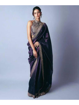 Mirraw - Purple Sequins Dori Embroidered Saree with Unstitched Blouse