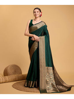 Mirraw - Forest Green Kanchipuram Golden Zari Saree with Unstitched Blouse