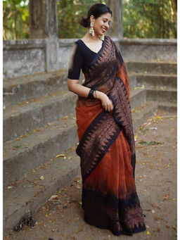 Mirraw - Brown Traditional Silk Blend Woven Saree with Unstitched Blouse