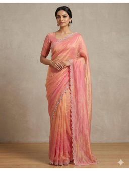 Mirraw - Peach Pastel Embellished Saree with Unstitched Blouse