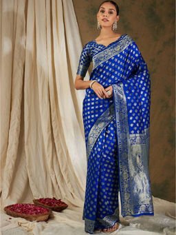 Mirraw - Blue Woven Art Silk Saree with Unstitched Blouse