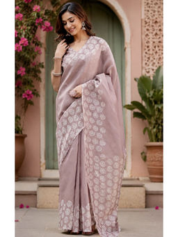 AMRUTKALA SAREES - Mauve Designer Linen Printed Saree with Unstitched Blouse