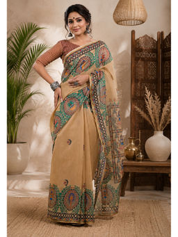 AMRUTKALA SAREES - Beige Designer Printed Saree with Unstitched Blouse