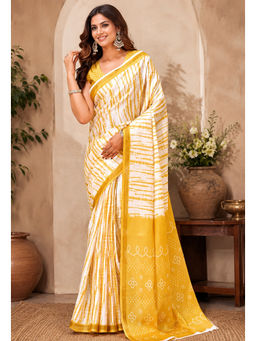 AMRUTKALA SAREES - Yellow Designer Printed Saree with Unstitched Blouse