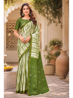 AMRUTKALA SAREES - Green Designer Linen Tie& Dye Saree with Unstitched Blouse