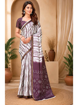 AMRUTKALA SAREES - Purple Designer Linen Printed Saree with Unstitched Blouse